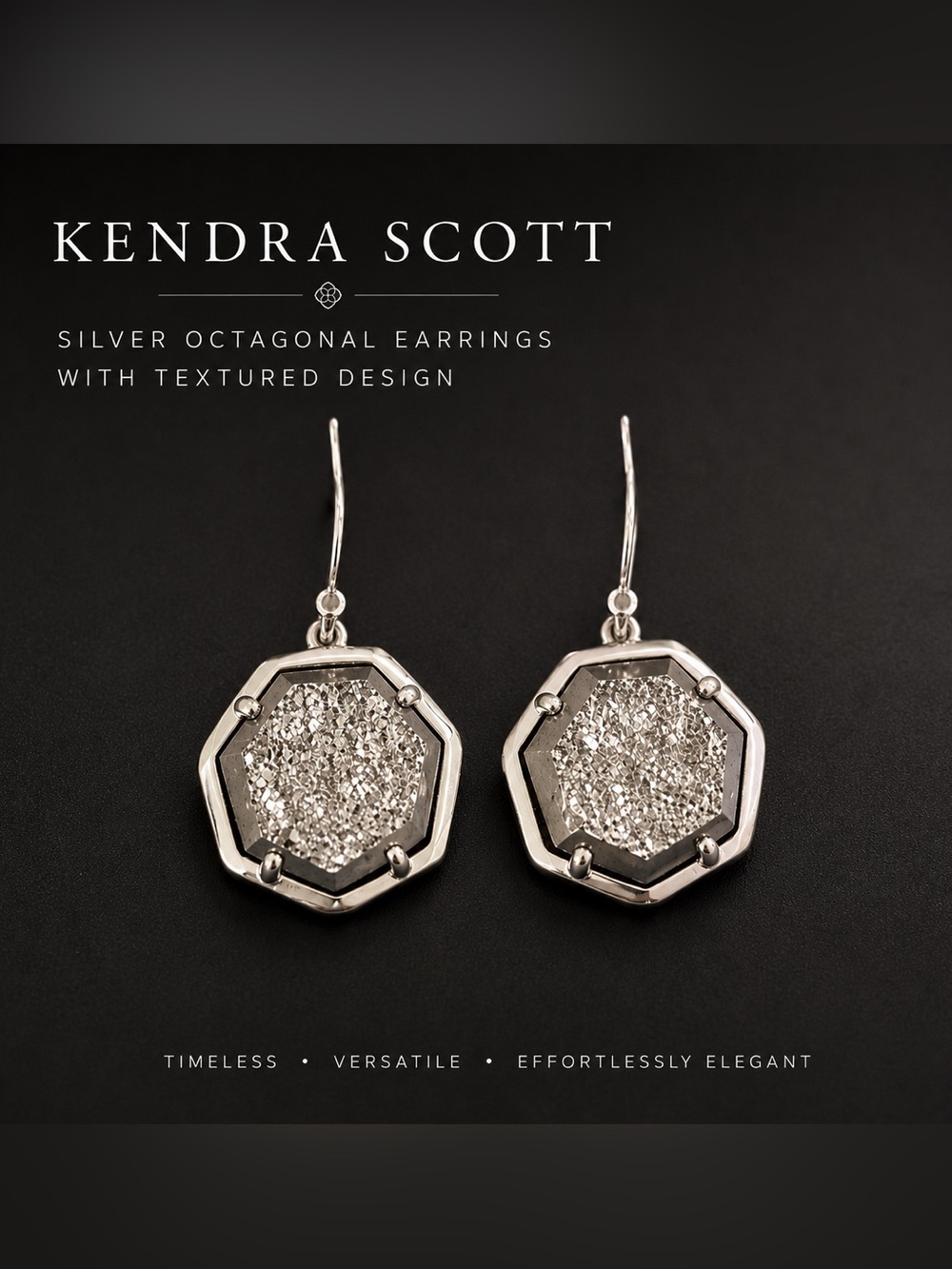 Kendra Scott Silver Octagonal Earrings with Textured Design